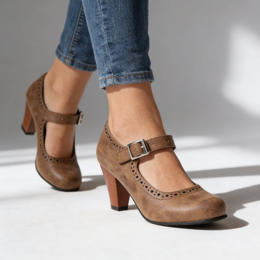 Women's Textured Upper Brogue Buckle Loafers Corvine