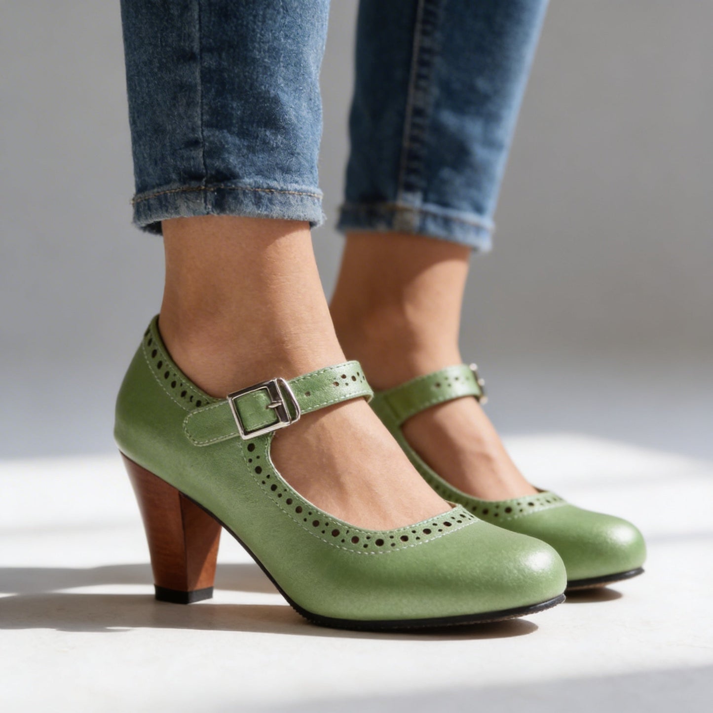 Women's Textured Upper Brogue Buckle Loafers Corvine