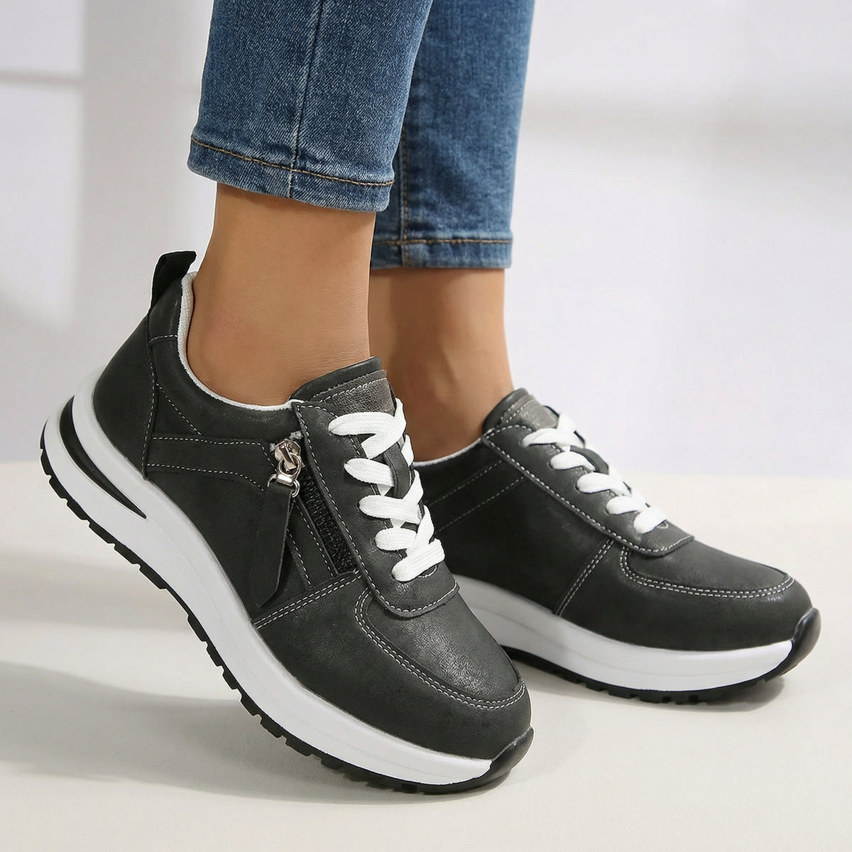 Women's Textured Upper Wedge Heel Sneakers Corvine
