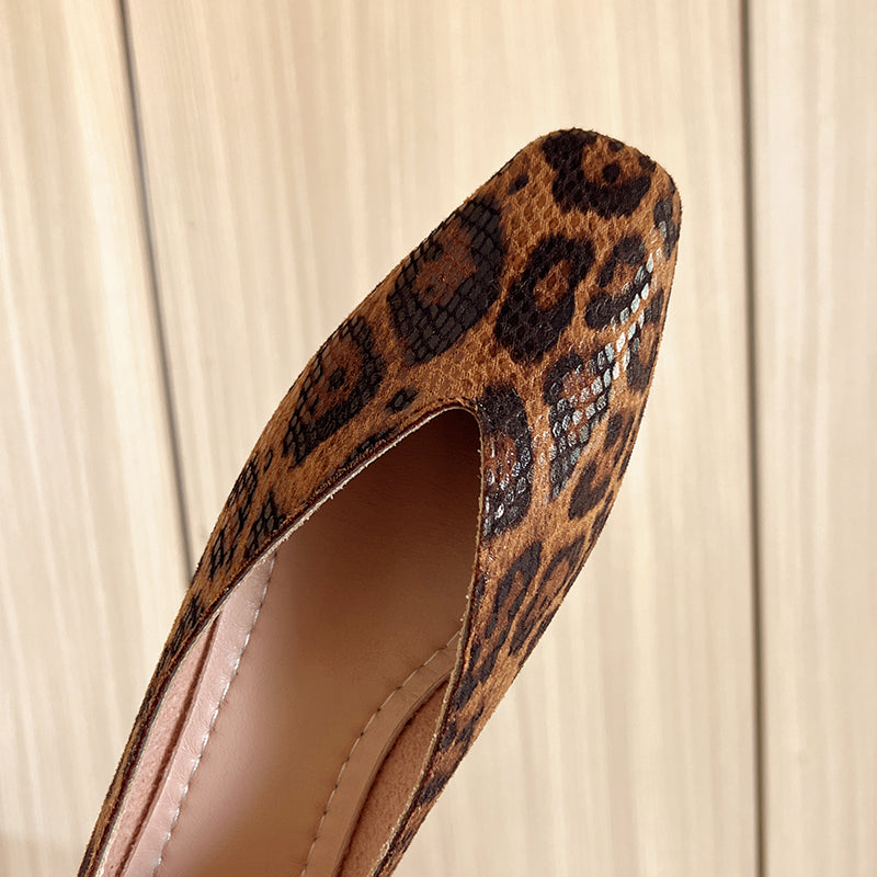 Women's Textured Vegan Leather Leopard Print Ballet Flats Corvine