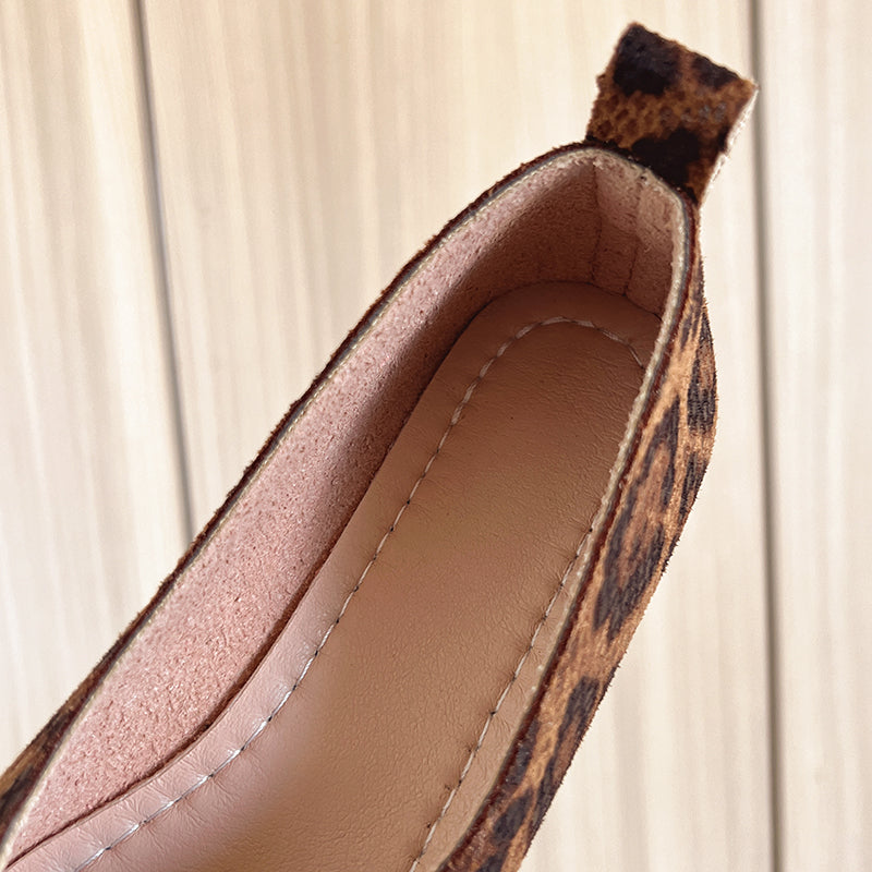 Women's Textured Vegan Leather Leopard Print Ballet Flats Corvine