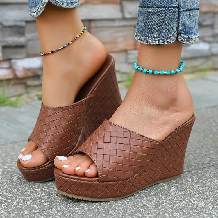 Women's Textured Woven Wedge Mules Shoes Corvine