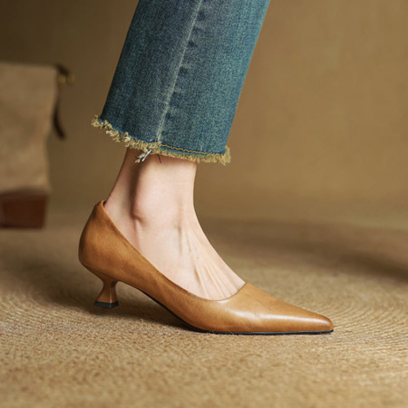 Women's Top-Grain Leather Low Kitten Heels Corvine