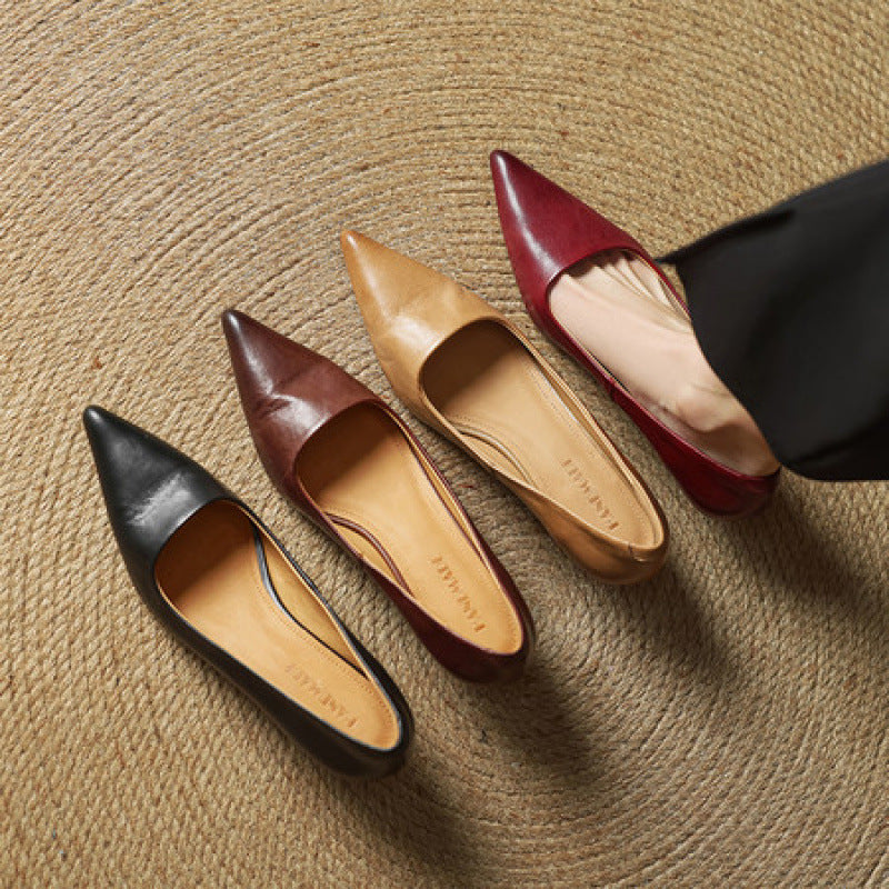 Women's Top-Grain Leather Low Kitten Heels Corvine