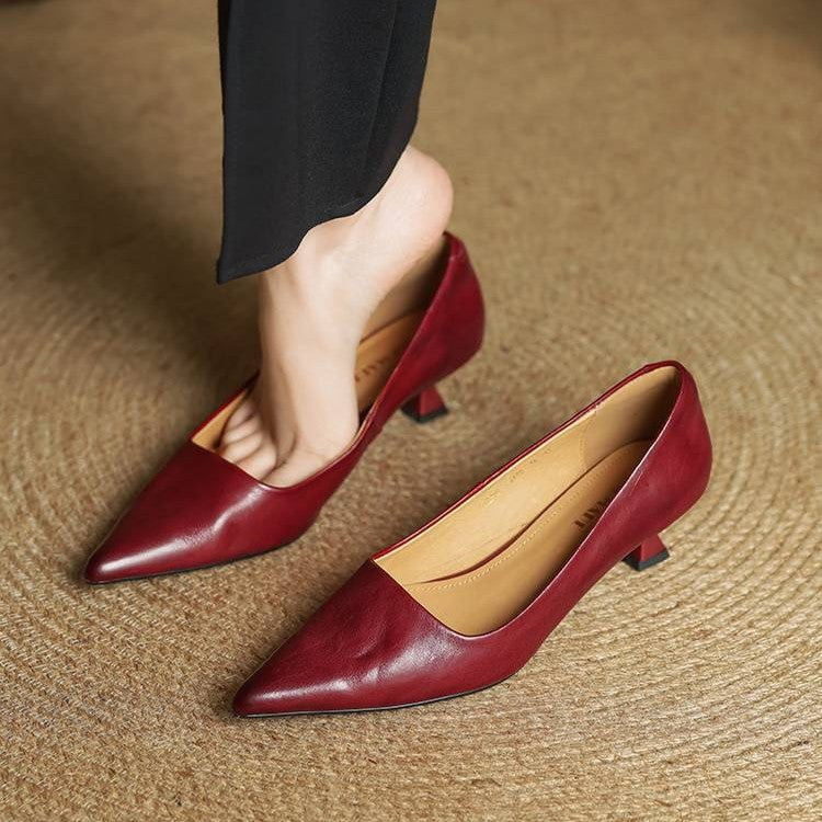 Women's Top-Grain Leather Low Kitten Heels Corvine