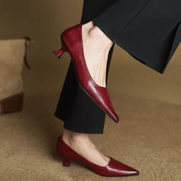Women's Top-Grain Leather Low Kitten Heels Corvine