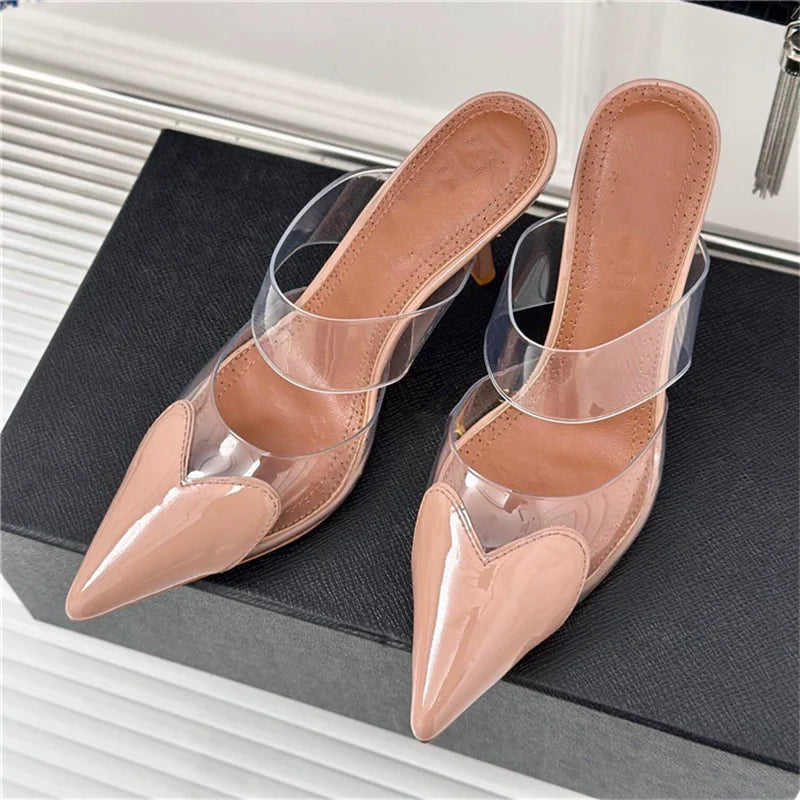Women's Transparent Band Leather High Heels Corvine