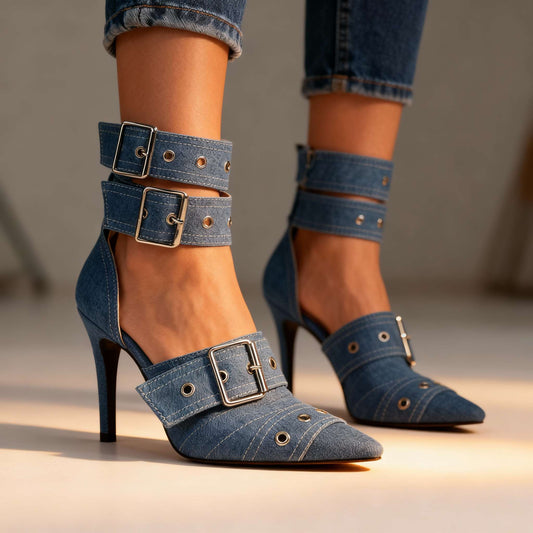 Women's Triple-Buckle Leather Heels Corvine