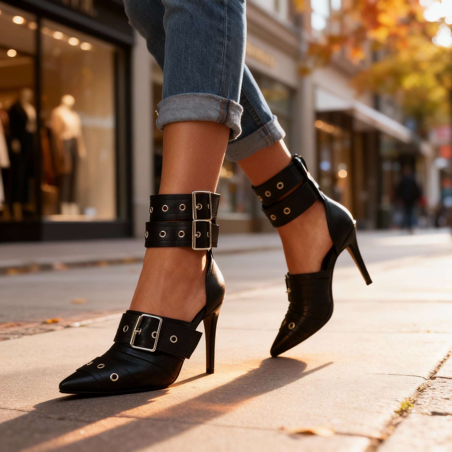 Women's Triple-Buckle Leather Heels Corvine
