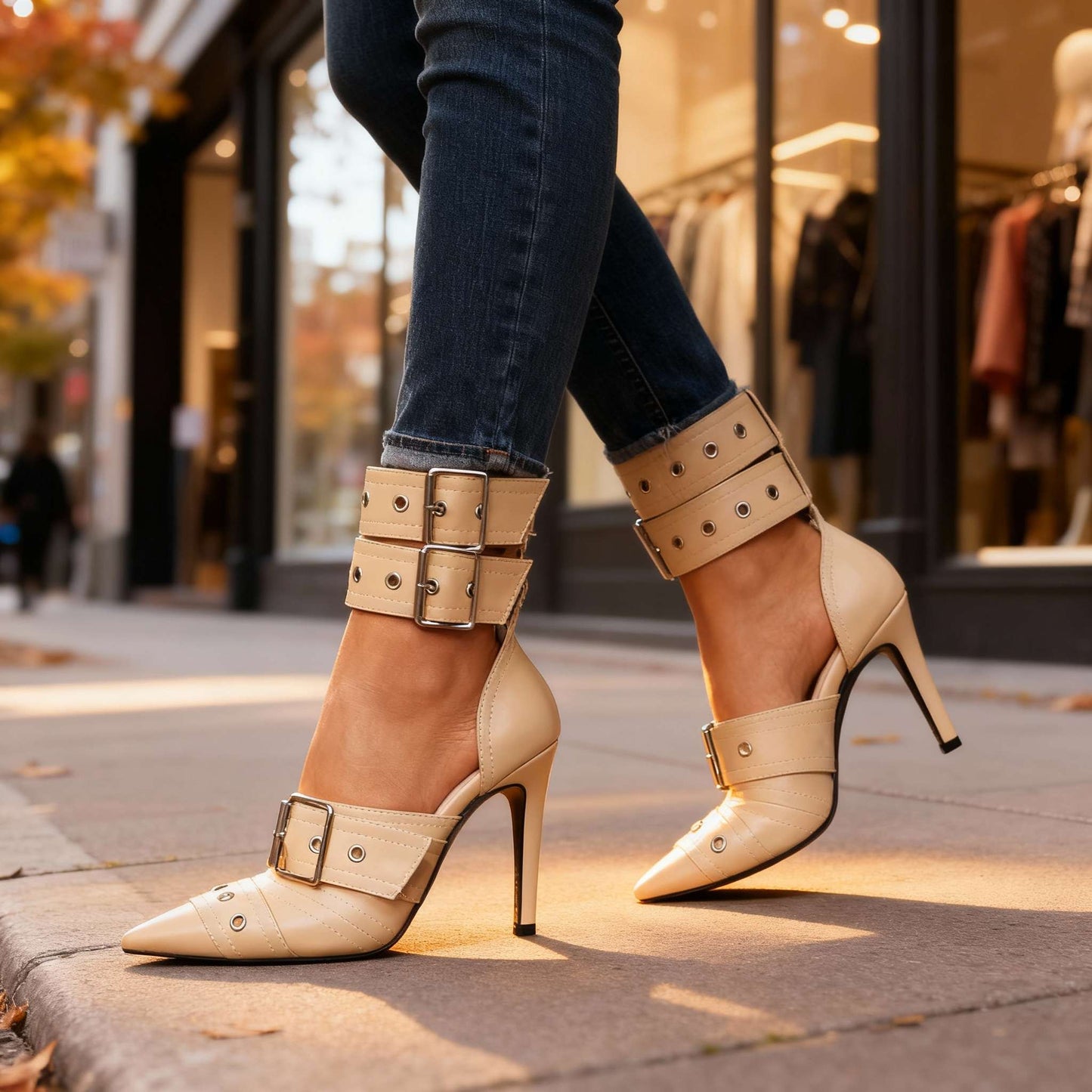 Women's Triple-Buckle Leather Heels Corvine