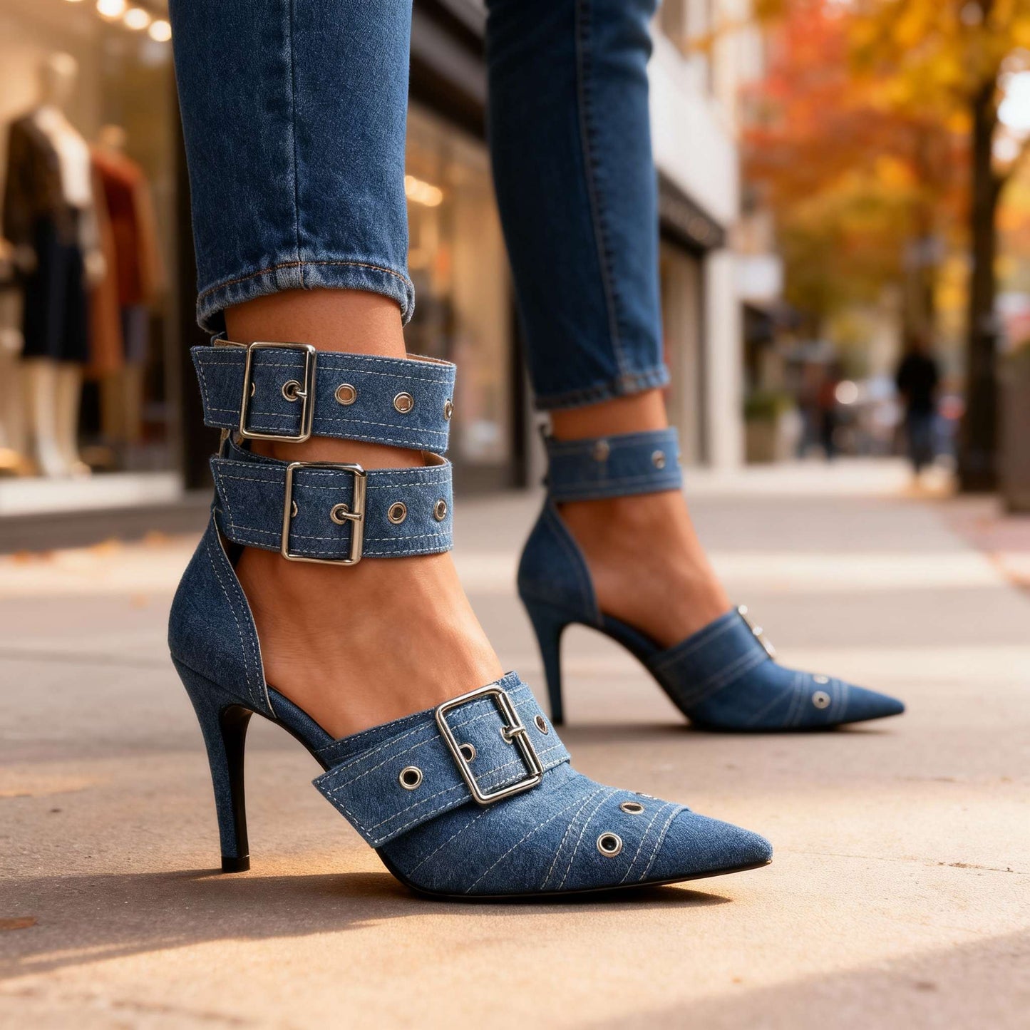 Women's Triple-Buckle Leather Heels Corvine