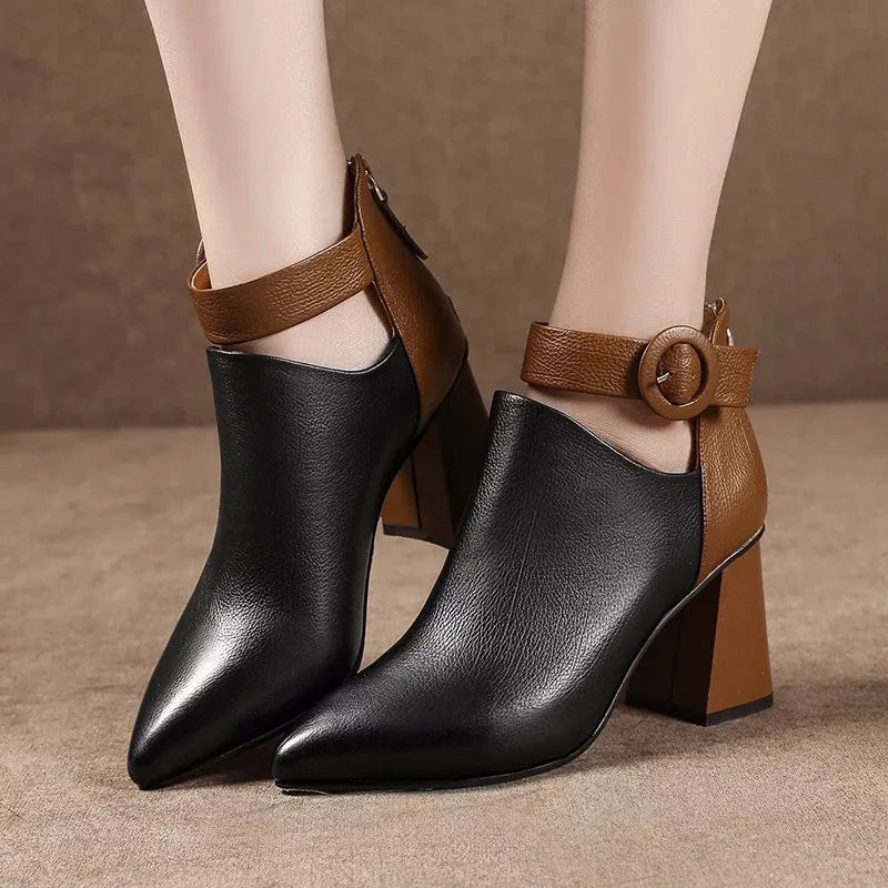 Women's Two-Tone Faux Leather Ankle Heels Corvine