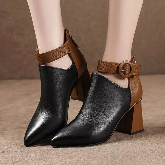 Women's Two-Tone Faux Leather Ankle Heels Corvine