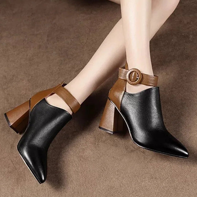 Women's Two-Tone Faux Leather Ankle Heels Corvine