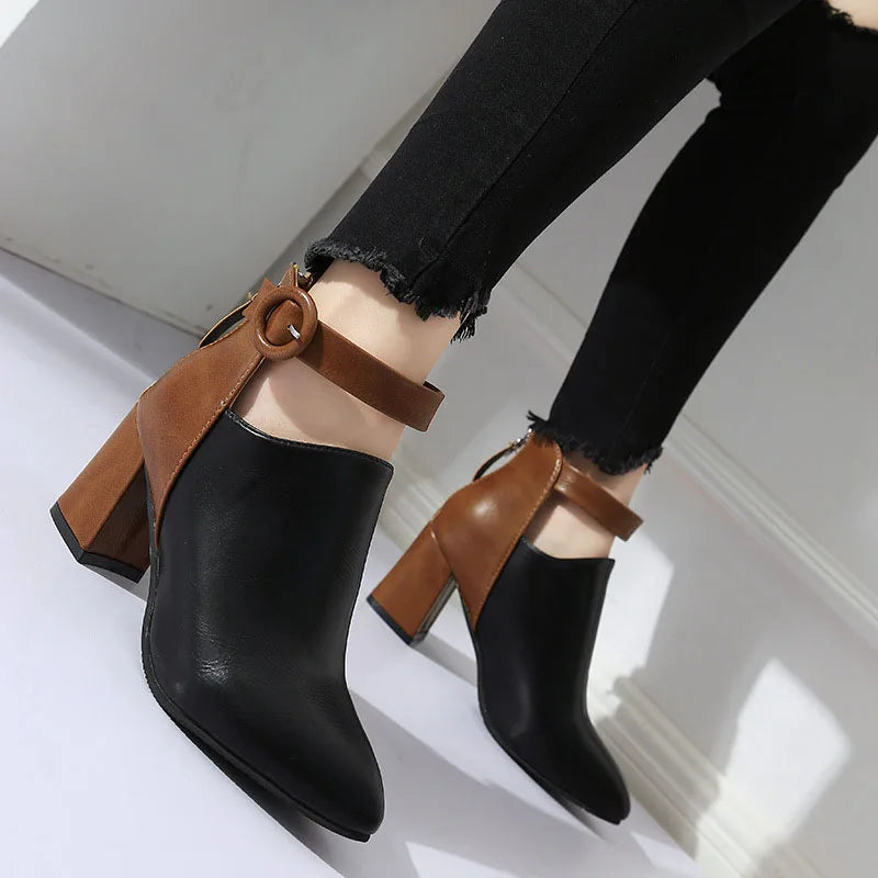 Women's Two-Tone Faux Leather Ankle Heels Corvine
