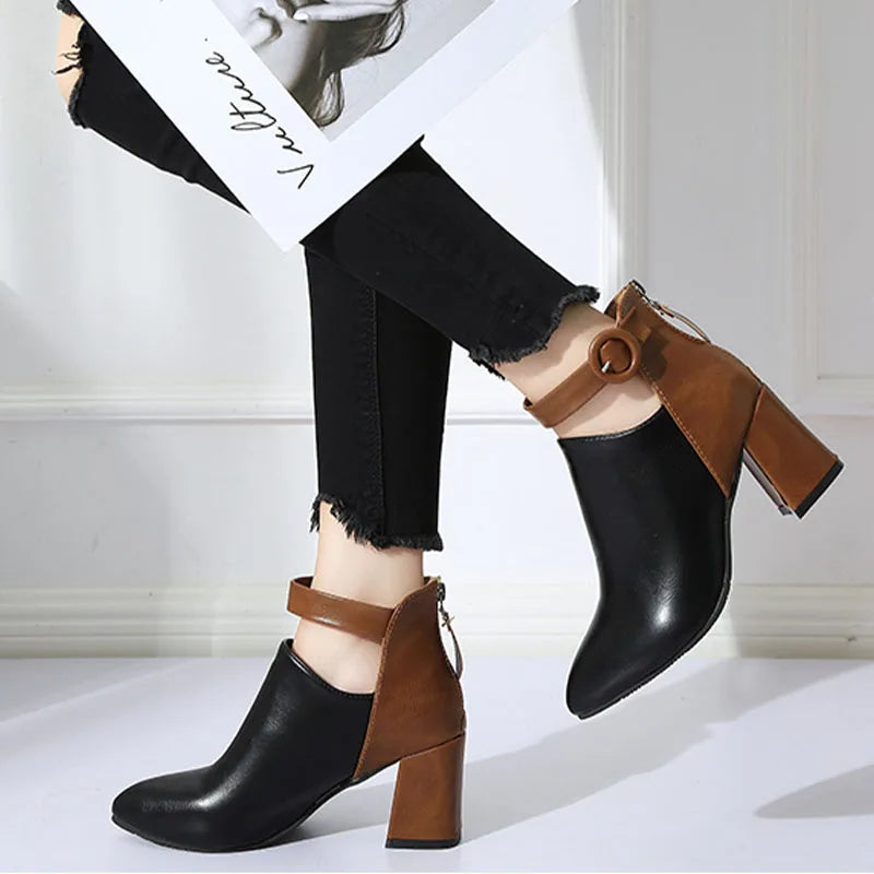 Women's Two-Tone Faux Leather Ankle Heels Corvine