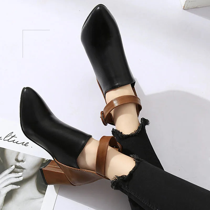Women's Two-Tone Faux Leather Ankle Heels Corvine