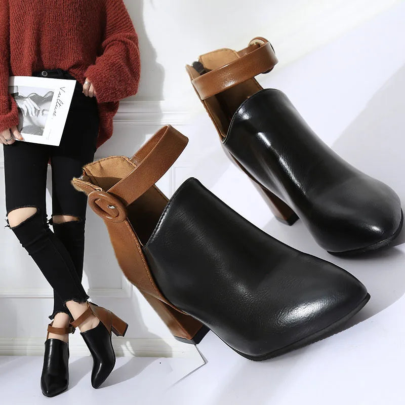 Women's Two-Tone Faux Leather Ankle Heels Corvine