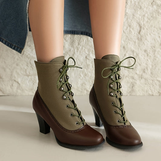 Women's Two-Tone Faux Leather Lace-Up Boots Corvine