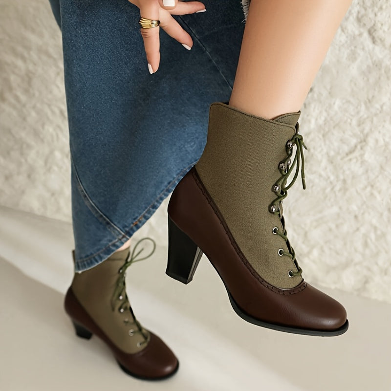 Women's Two-Tone Faux Leather Lace-Up Boots Corvine