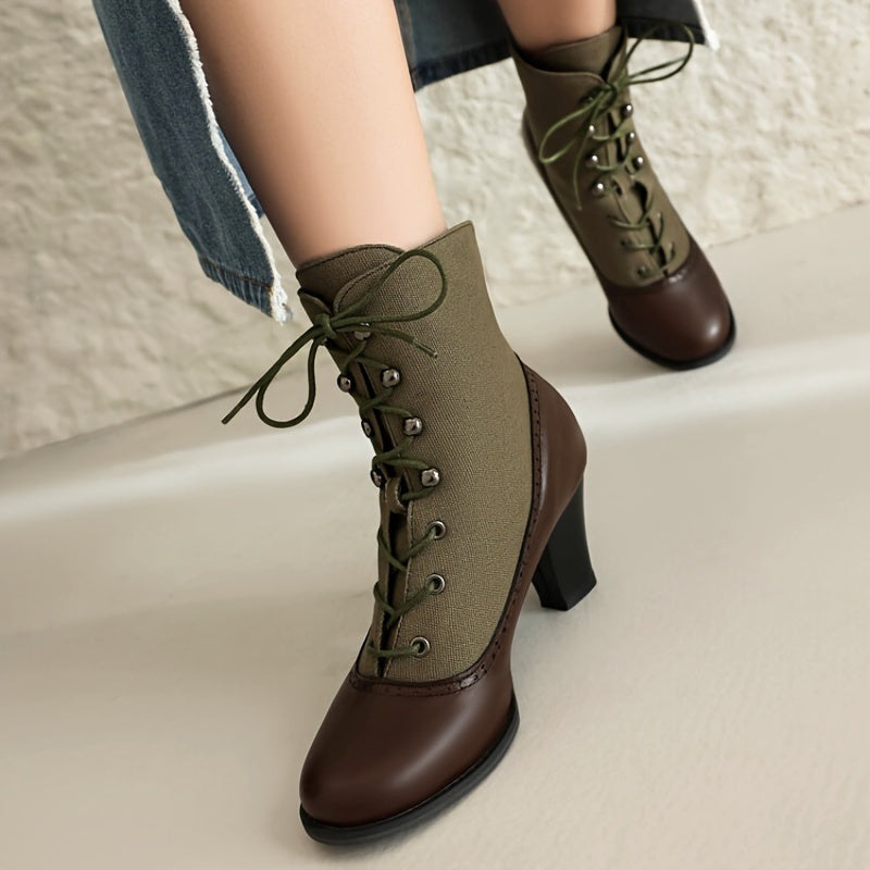 Women's Two-Tone Faux Leather Lace-Up Boots Corvine