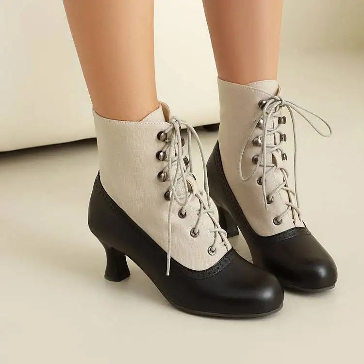 Women's Two-Tone Faux Leather Lace-Up Boots Corvine
