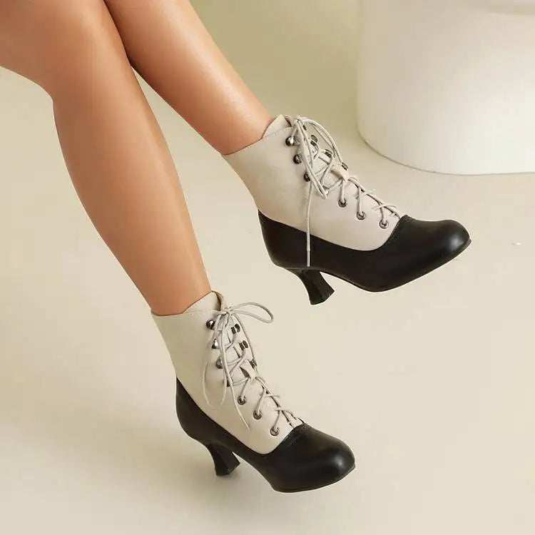 Women's Two-Tone Faux Leather Lace-Up Boots Corvine