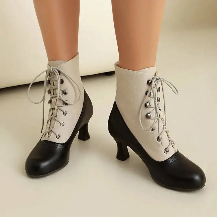 Women's Two-Tone Faux Leather Lace-Up Boots Corvine