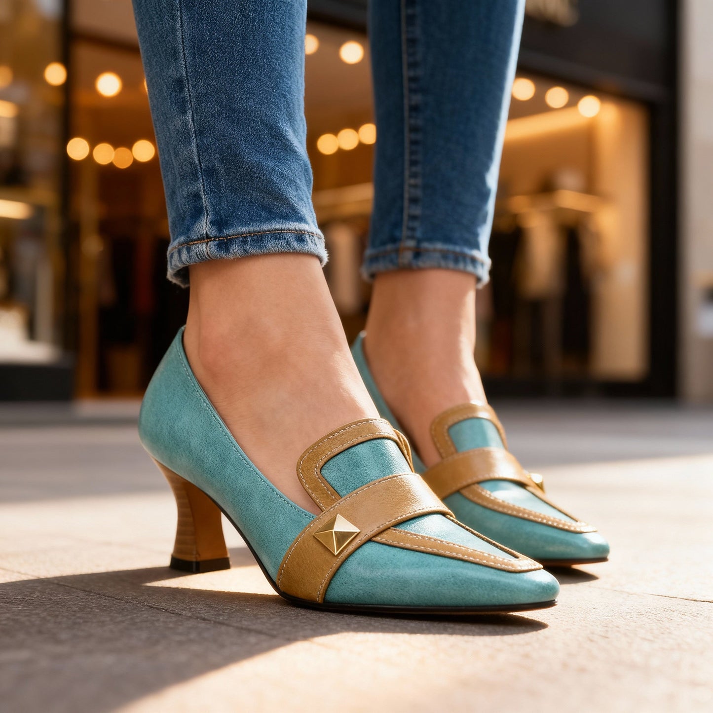 Women's Two-Tone Leather Heels Corvine