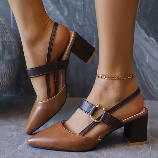 Women's Two-Tone Smooth Vegan Leather Slingback Heels Corvine