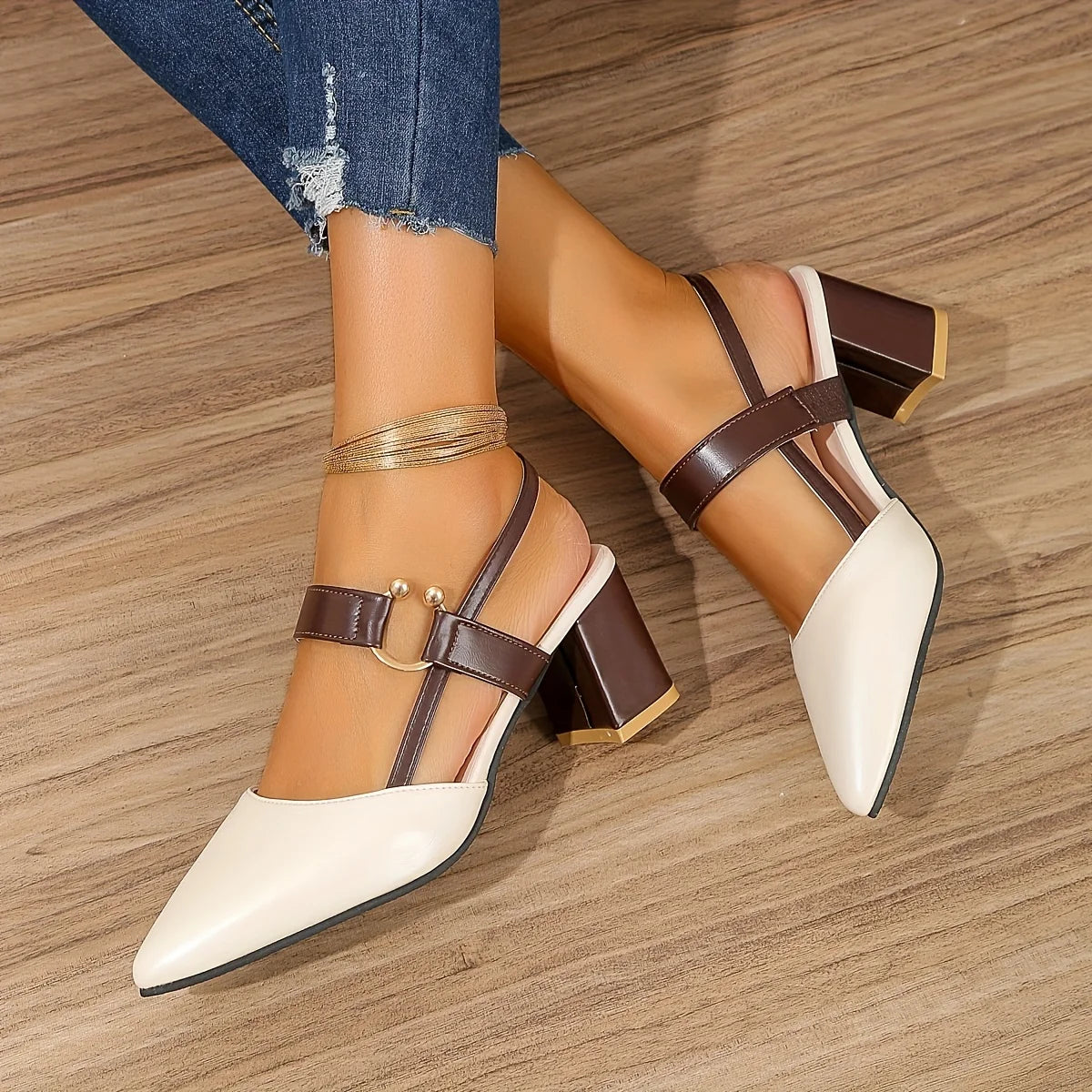 Women's Two-Tone Smooth Vegan Leather Slingback Heels Corvine