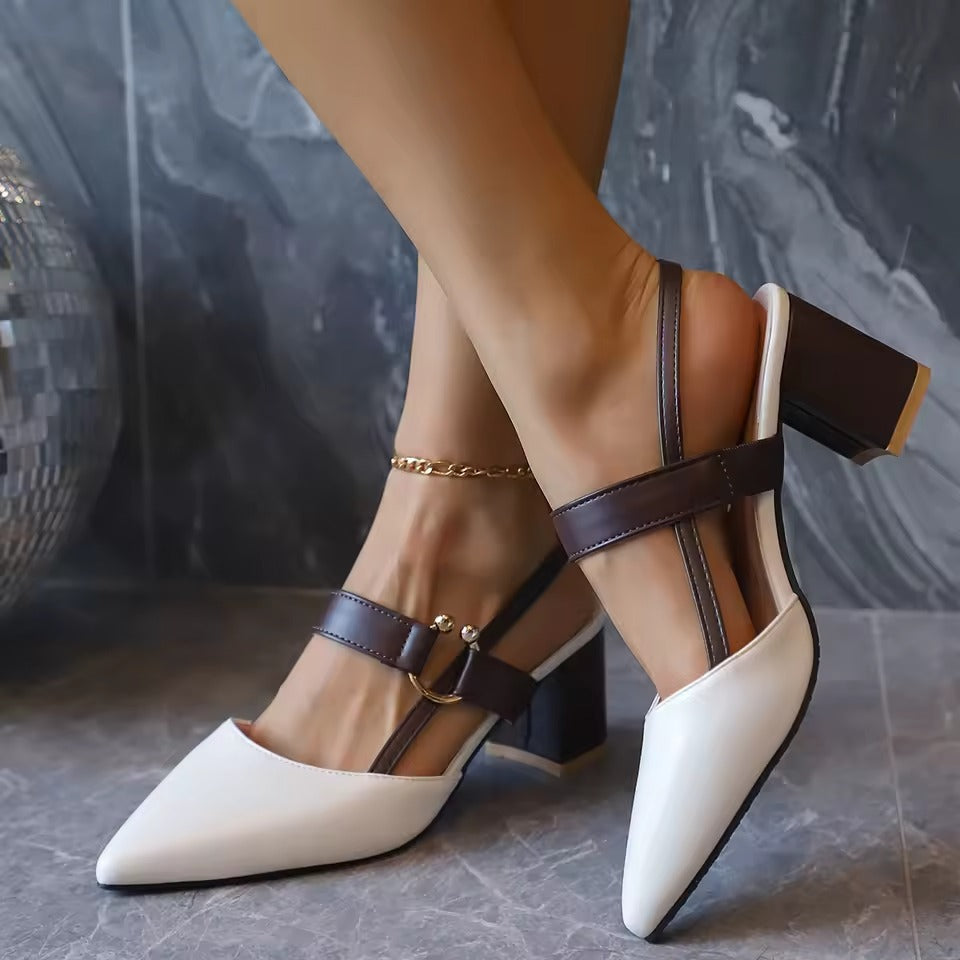 Women's Two-Tone Smooth Vegan Leather Slingback Heels Corvine