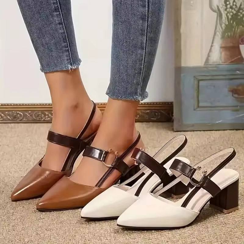 Women's Two-Tone Smooth Vegan Leather Slingback Heels Corvine