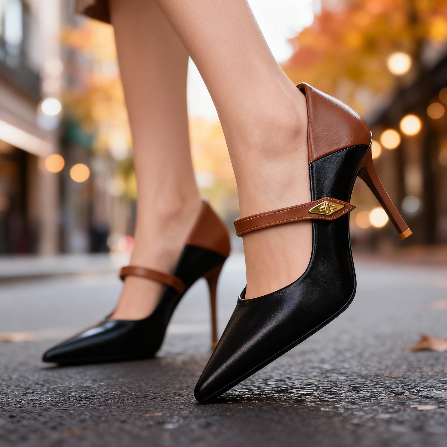 Women’s Two-Tone Vegan Leather Mary Jane Heels Corvine