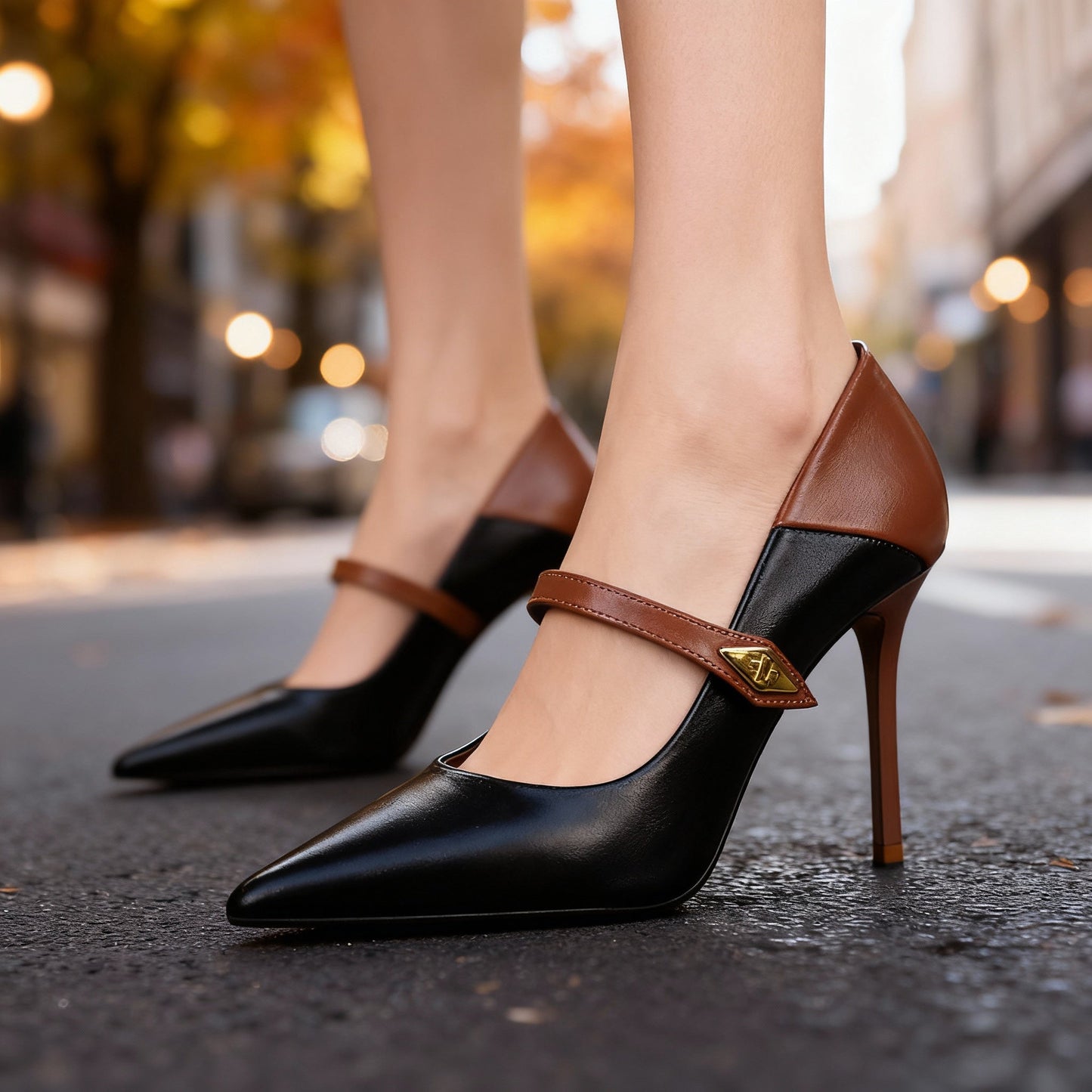 Women’s Two-Tone Vegan Leather Mary Jane Heels Corvine