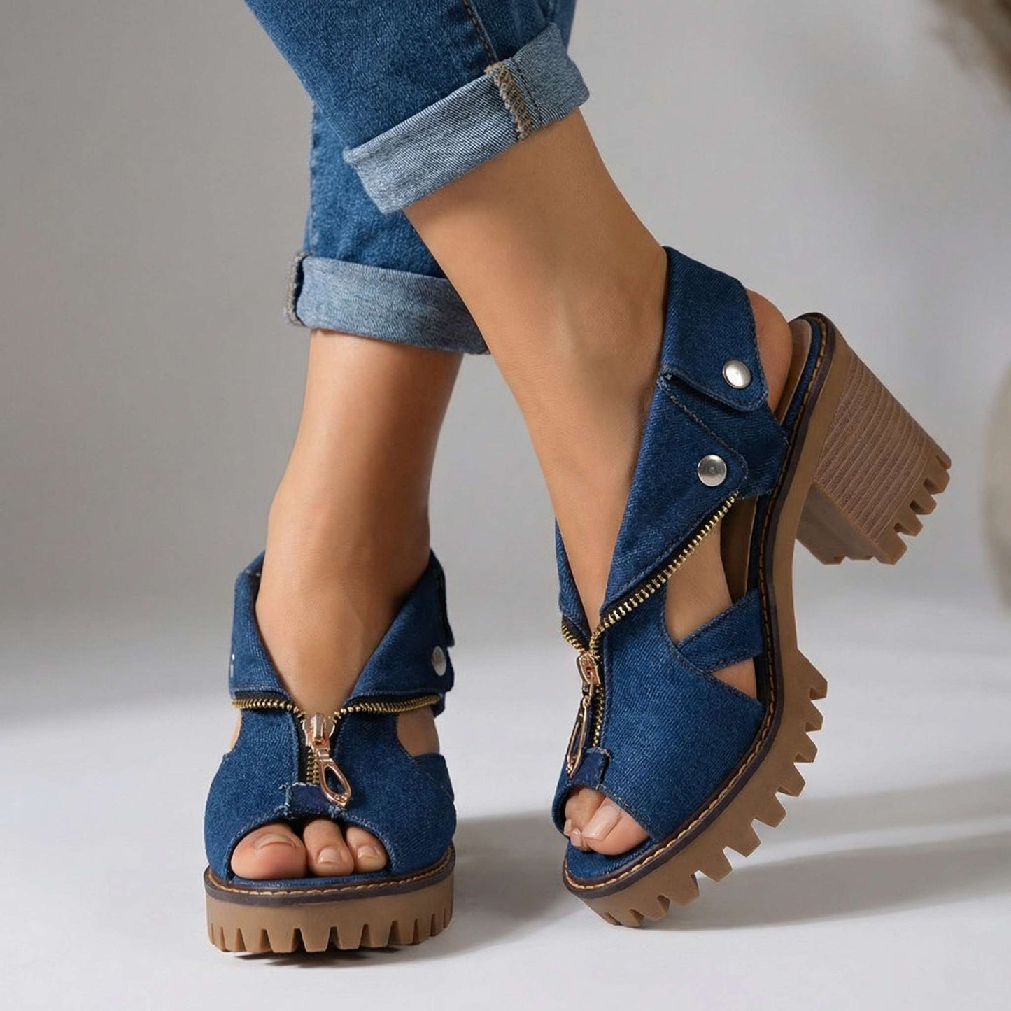 Women's Unique Collar-Zip Block Heel Heels Corvine