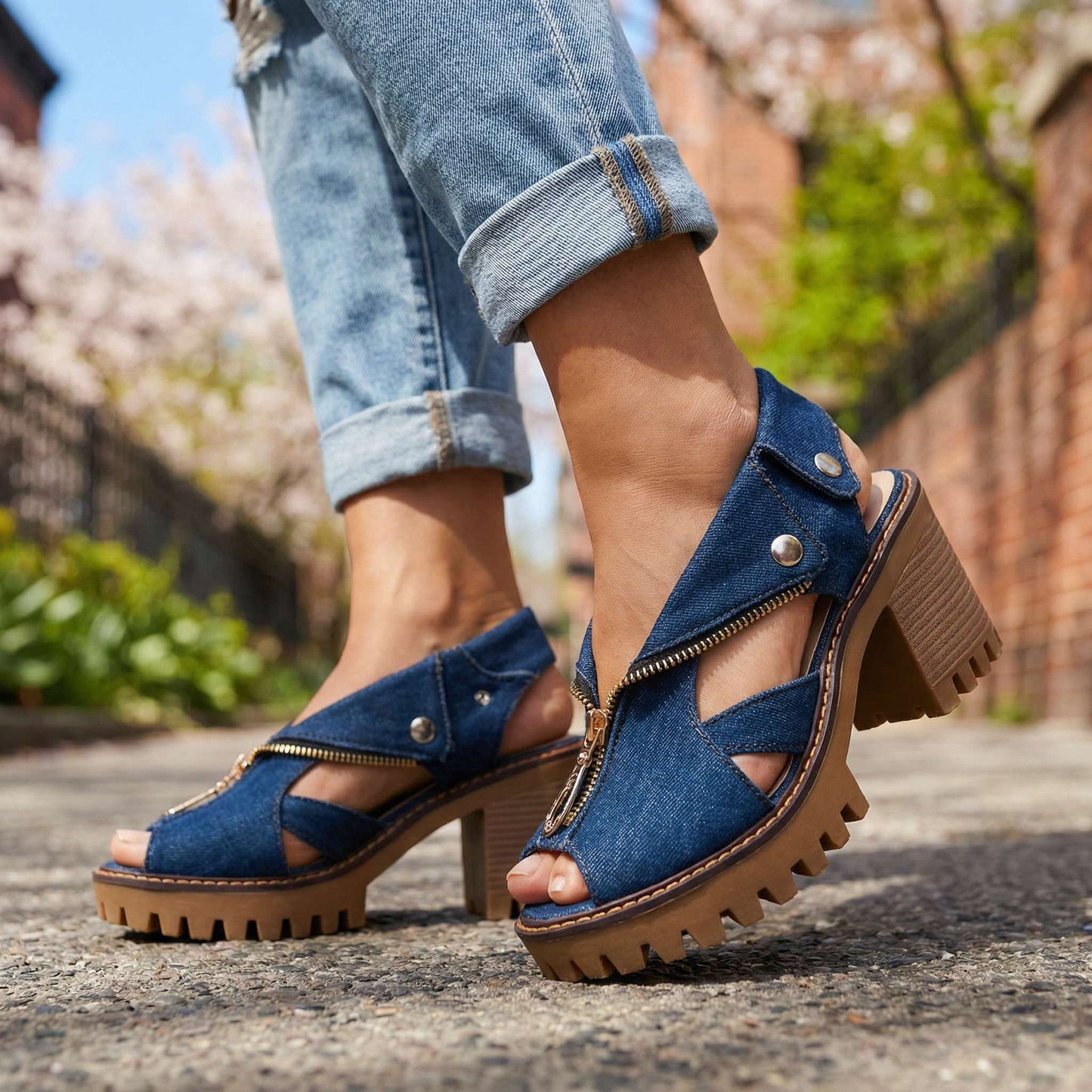 Women's Unique Collar-Zip Block Heel Heels Corvine