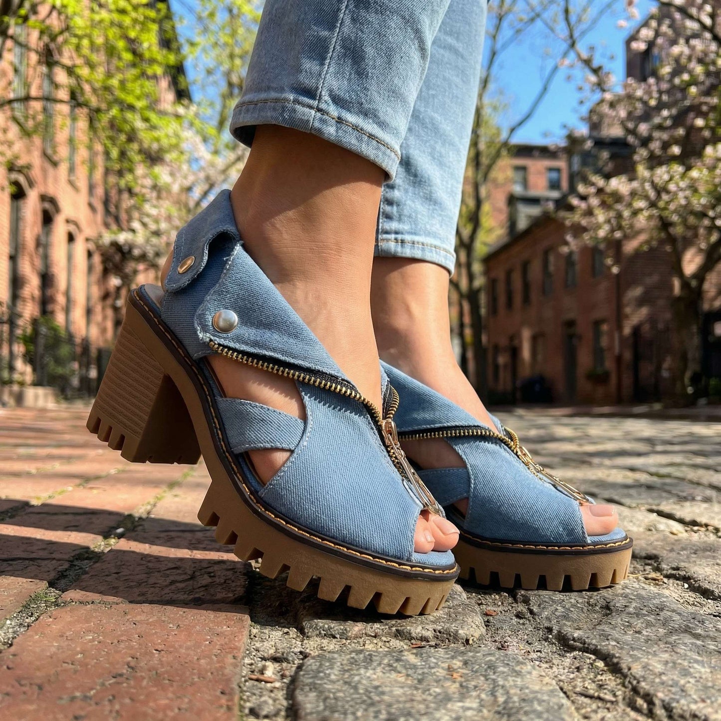 Women's Unique Collar-Zip Block Heel Heels Corvine