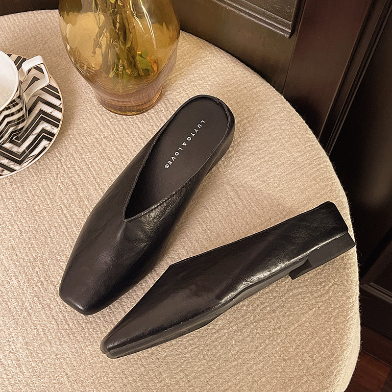 Women's Vegan Leather Black Flats Corvine