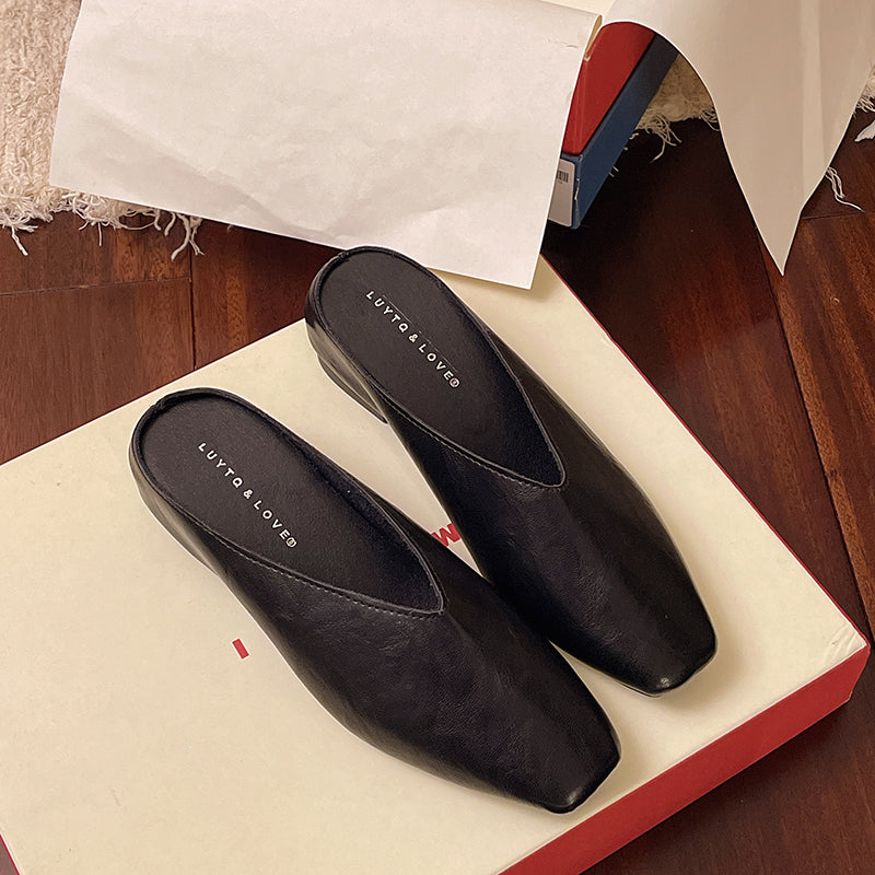 Women's Vegan Leather Black Flats Corvine