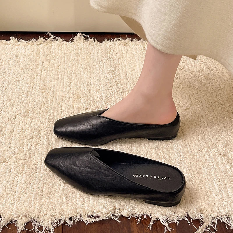 Women's Vegan Leather Black Flats Corvine