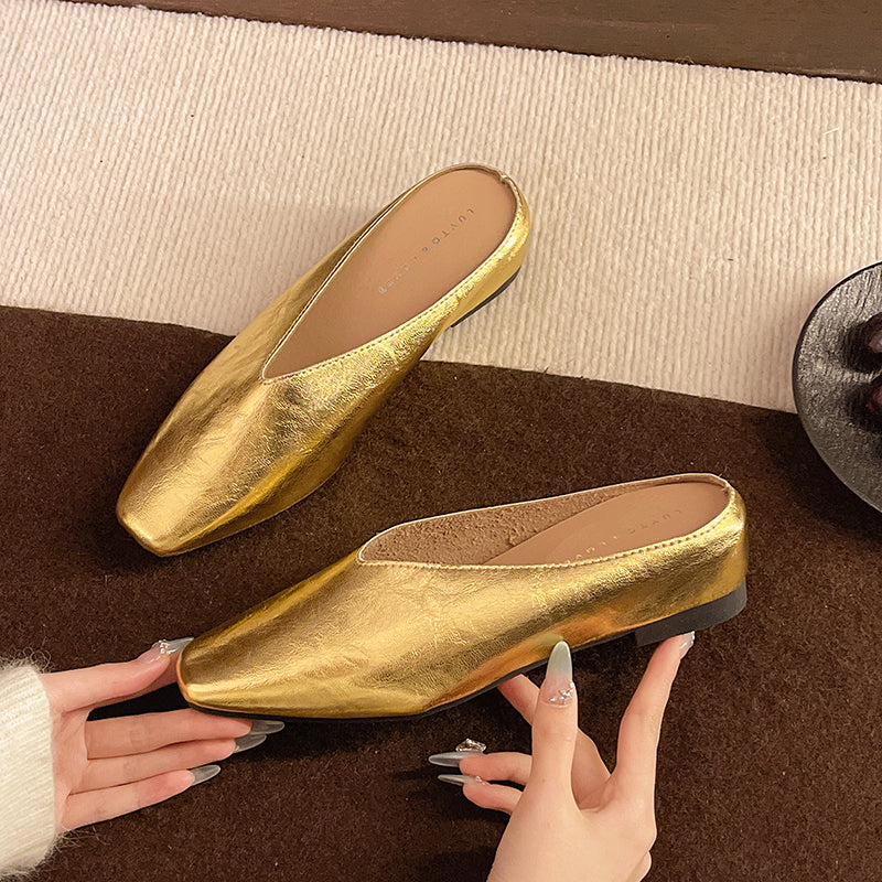Women's Vegan Leather Black Flats Corvine