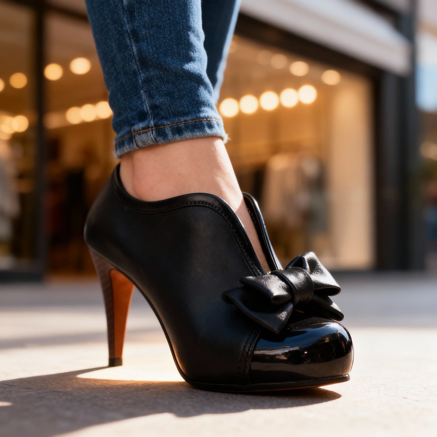 Women's Vegan Leather Bow-Front Oxford Heels Corvine