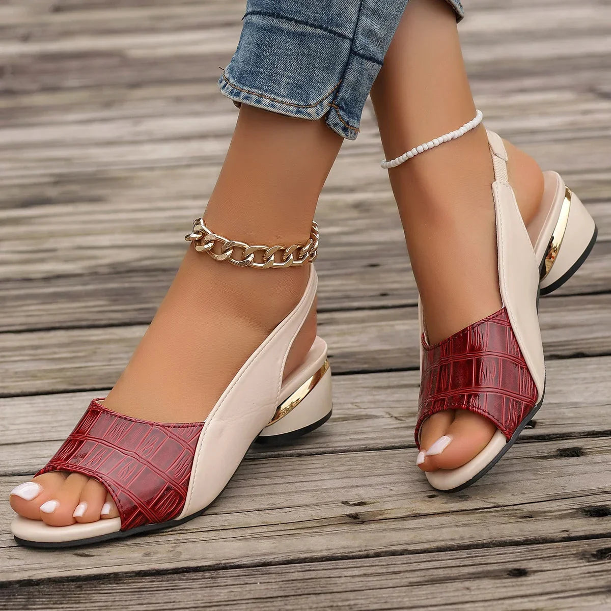 Women's Vegan Leather Open Mid Heels Corvine