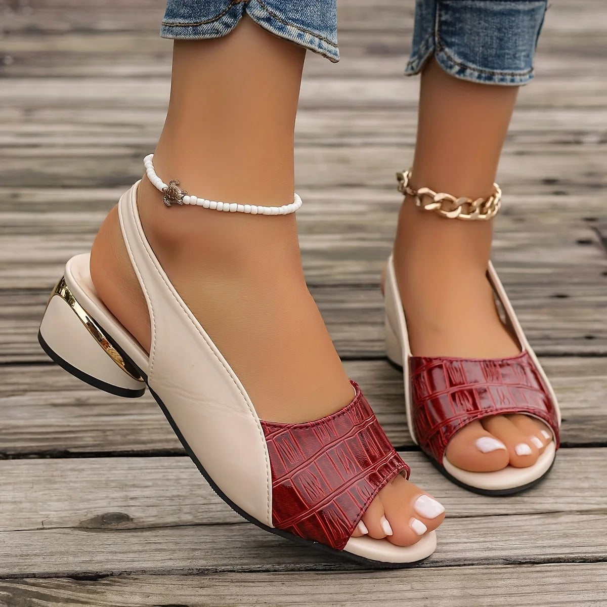 Women's Vegan Leather Open Mid Heels Corvine