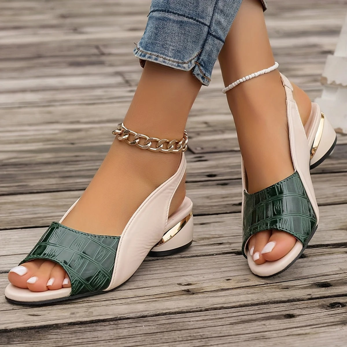 Women's Vegan Leather Open Mid Heels Corvine