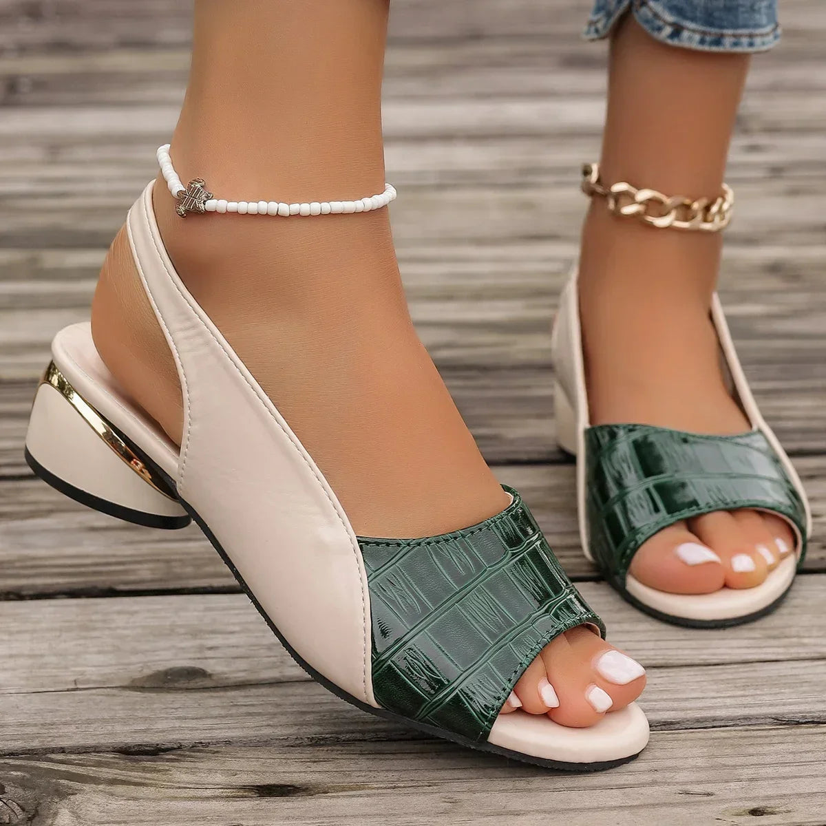 Women's Vegan Leather Open Mid Heels Corvine