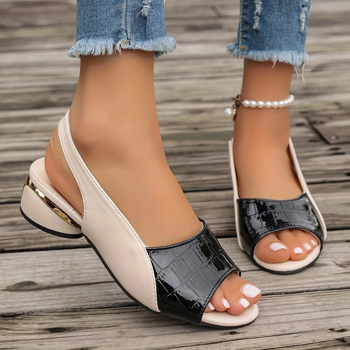 Women's Vegan Leather Open Mid Heels Corvine