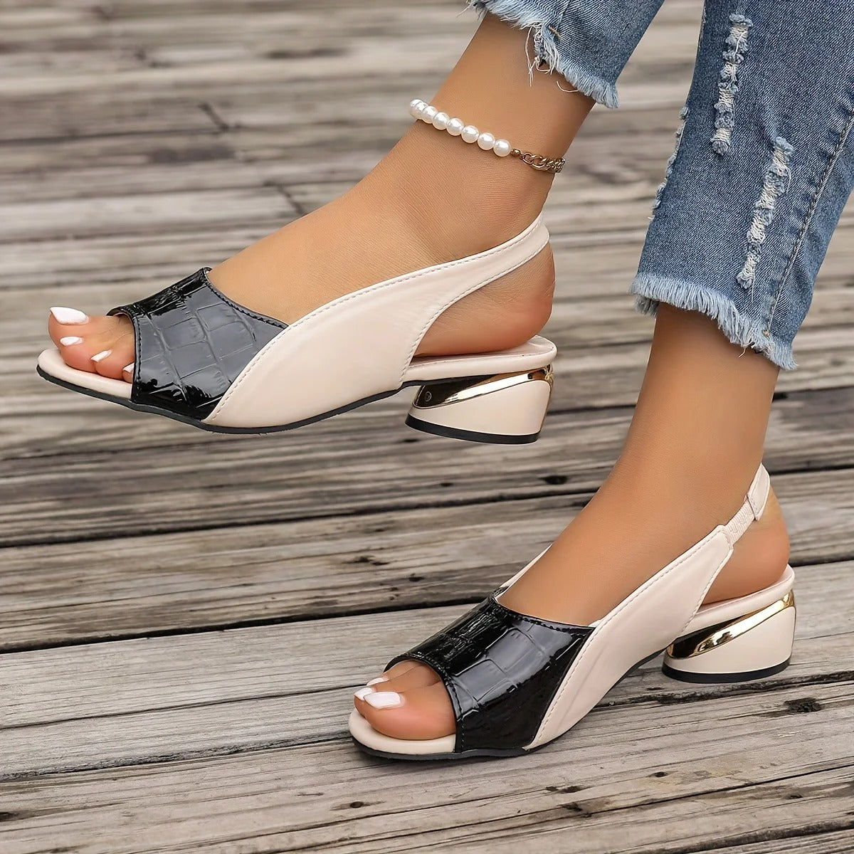 Women's Vegan Leather Open Mid Heels Corvine