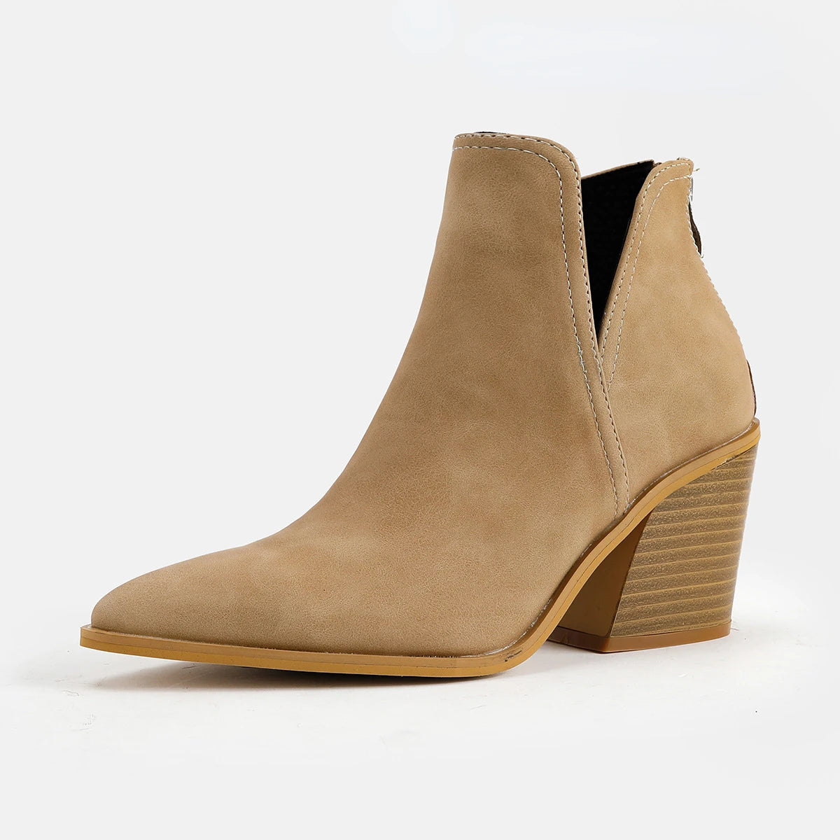 Women's Vegan Leather Pointed Toe Black Ankle Boots Corvine